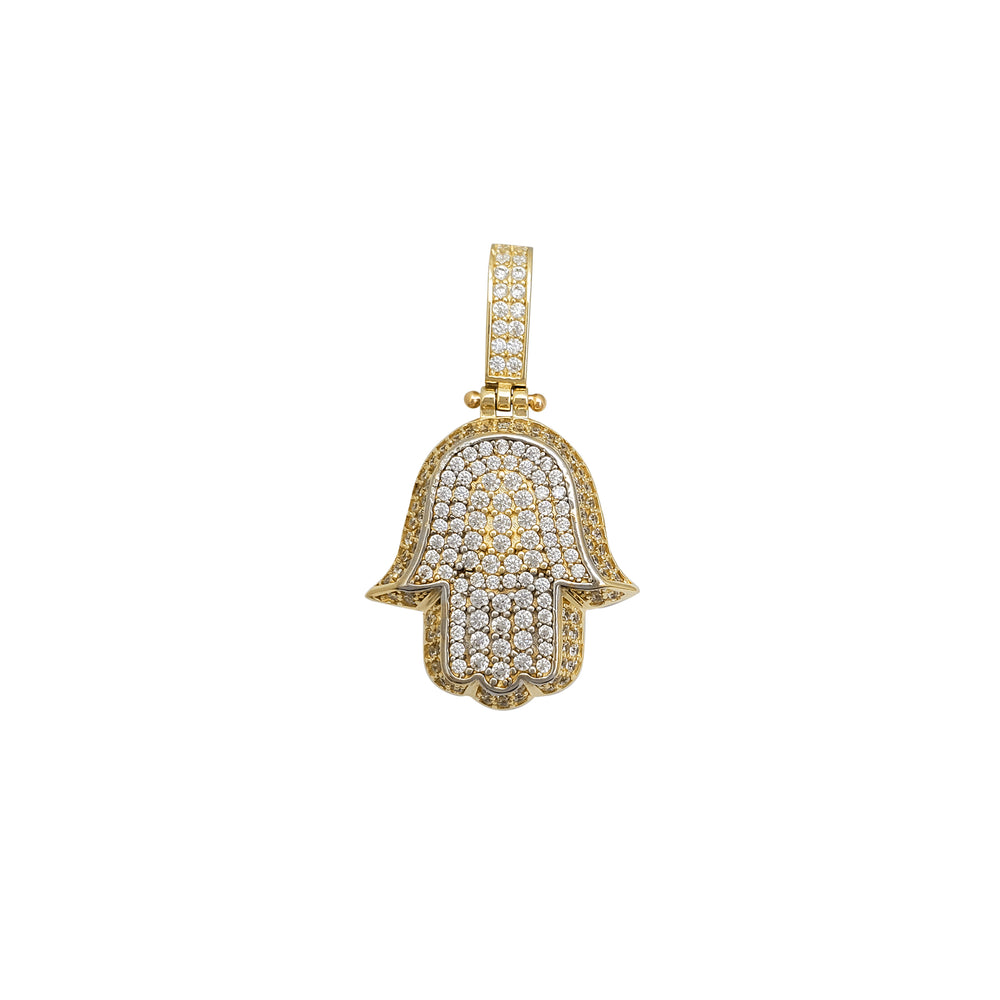 Iced-Out 3D Mesa Hamsa Hand Pendant (14K)