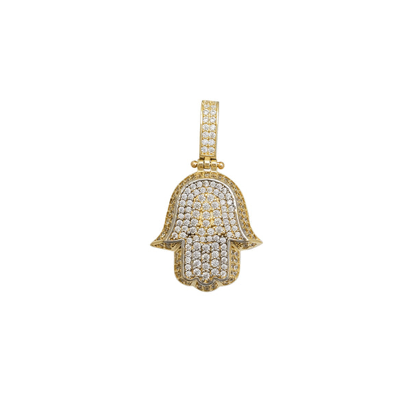 Iced-Out 3D Mesa Hamsa Hand Pendant (14K)