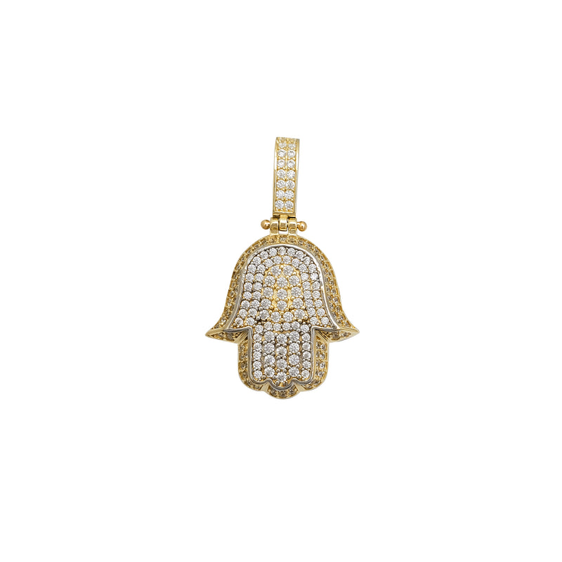 Iced-Out 3D Mesa Hamsa Hand Pendant (14K)