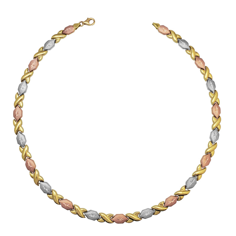 Tricolor Brushed-Finish Diamond-cuts North Star Fancy Necklace (14K)