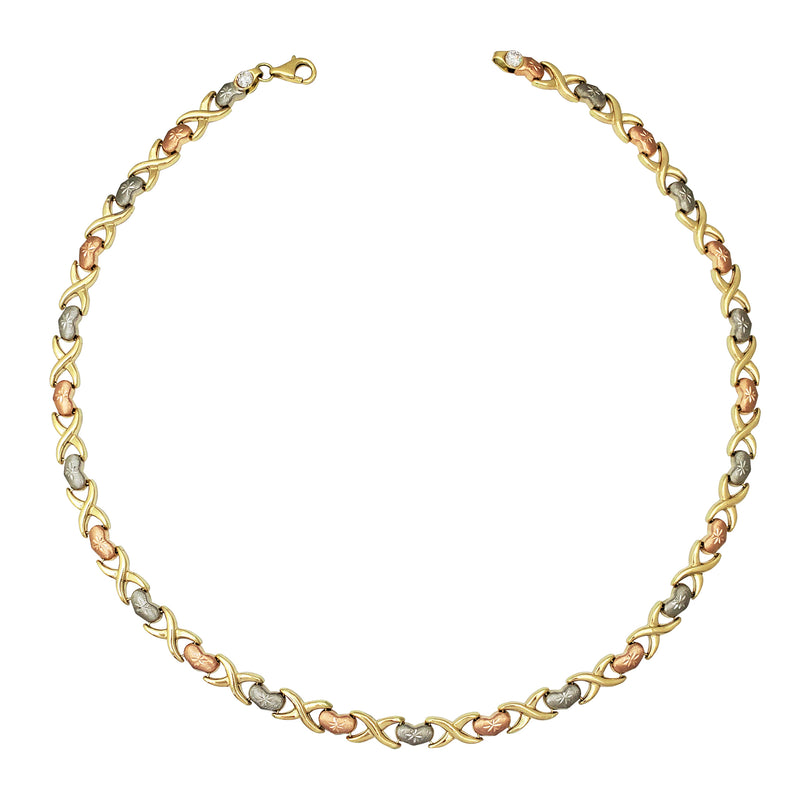 Tricolor Brushed-Finish Heart Shape Fancy Necklace (14K)