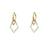 Zirconia Rhombus Hanging Huggie Earrings (14K)