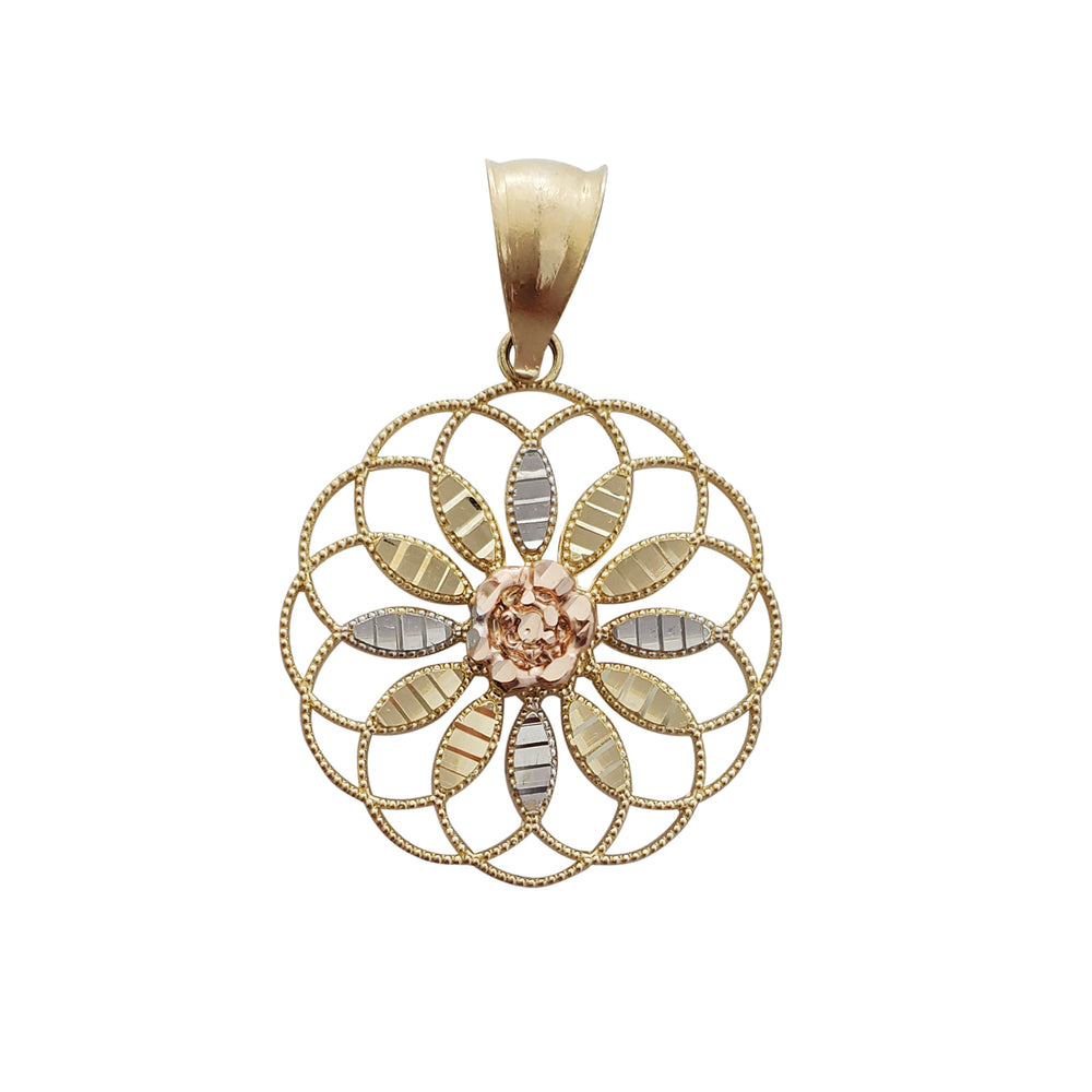 Tricolor Flower Migrain Frame Pendant (14K)