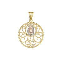 Tricolor Virgin Mary Milgrain Frame Pendant (14K)