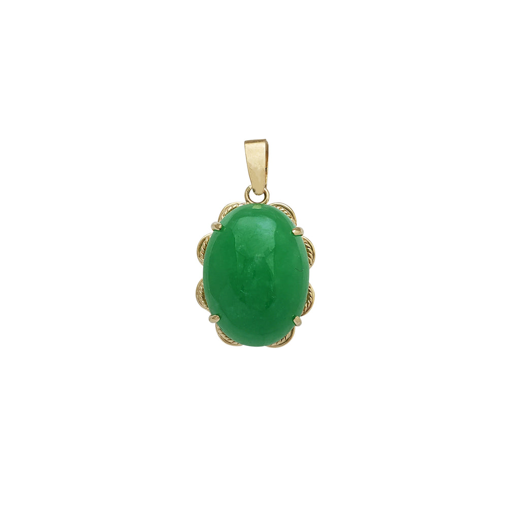 Flower Frame Oval Cabochon Jade Pendant (14K)