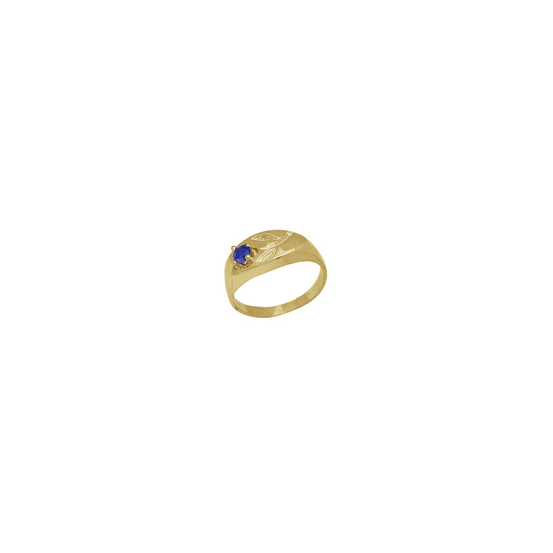 Zirconia Flower Textured Baby/Kid Youth Oval Signet Ring (14K)