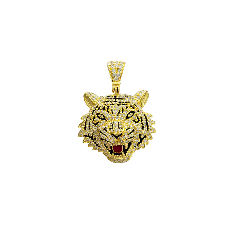 Diamond Enameled Tiger Head Pendant (10K)