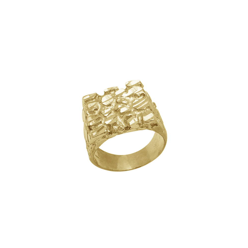 Textured Diamond-cut Nugget Square Signet Ring (10K)