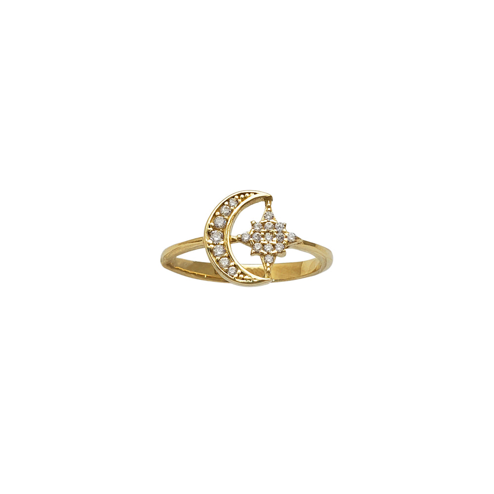 Zirconia North Star & Crescent Moon Ring (14K)