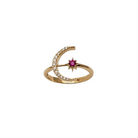 Red North Star & Crescent Moon Ring (14K)