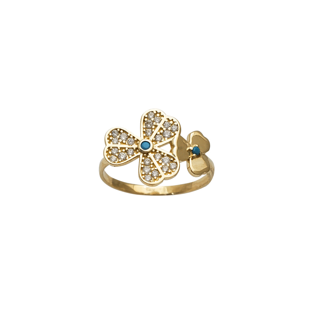 Zirconia Cyan Clover Ring (14K)