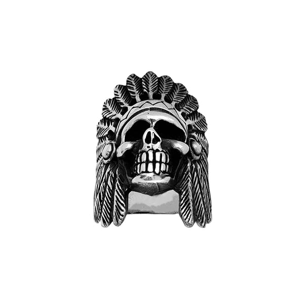 Antique Finish Indian Head Skull Ring (Silver)