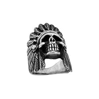 Antique Finish Indian Head Skull Ring (Silver)