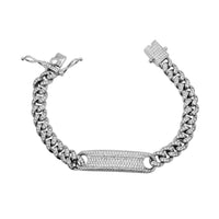 Iced-Out Silver ID Cuban Bracelet (Silver)