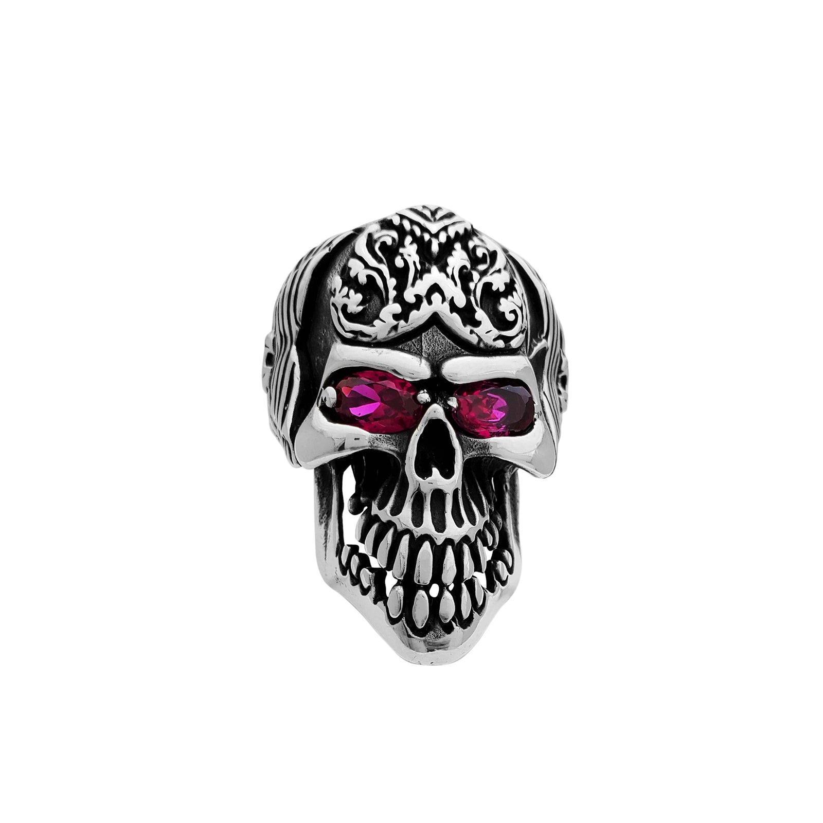 Antique Finish Red-Eyes Skull Ring (Silver) – Popular J