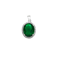 Zirconia Green Oval Halo Pendant (Silver)