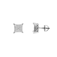 Zirconia Iced-Out Square Stud Earrings (Silver)