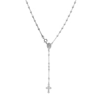 [3mm] Glossy Virgin Mary Crucifix Rosary Necklace (Silver)