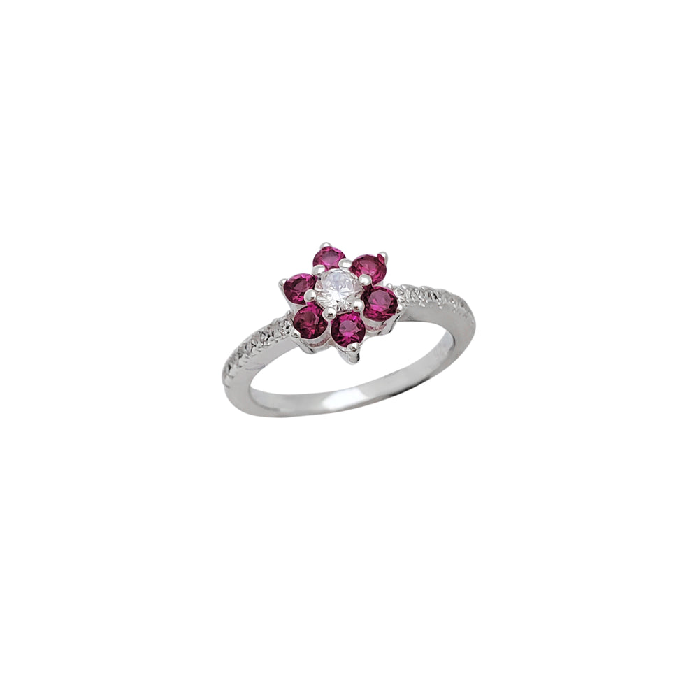 Zirconia Pink Flower Ring (Silver)