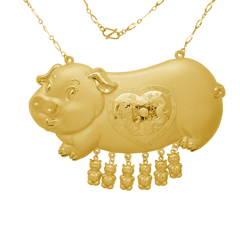 [3 inch] Lucky Pig Wedding Bridal Necklace (24K)