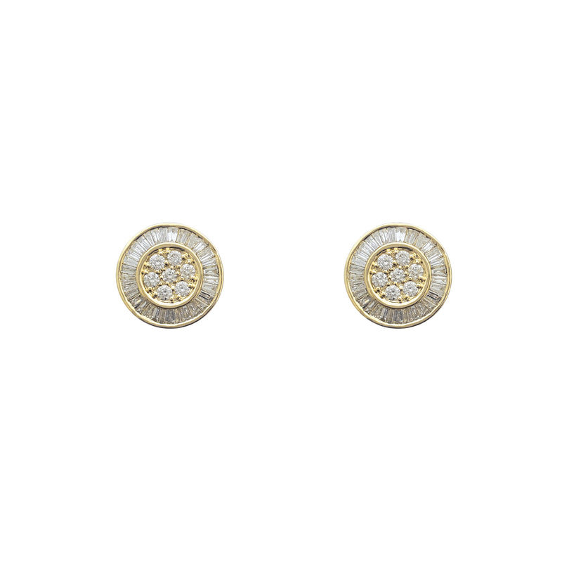 Diamond Bezel Round & Baguettes Stud Earrings (14K)