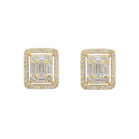 Diamond Cluster Rectangle Stud Earrings (14K)