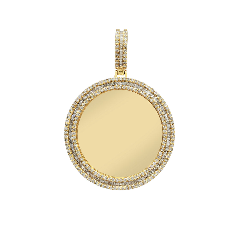Baguettes & Round Diamond Memorial Picture Pendant (14K)