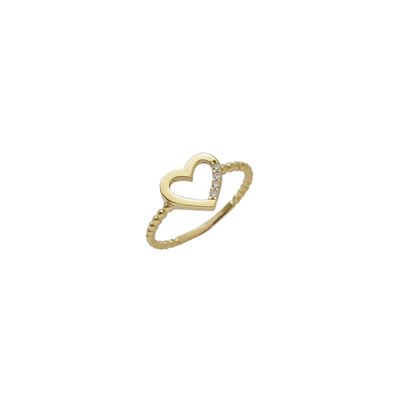 Zirconia Outline Heart Glossy Beaded Lady Ring (14K)