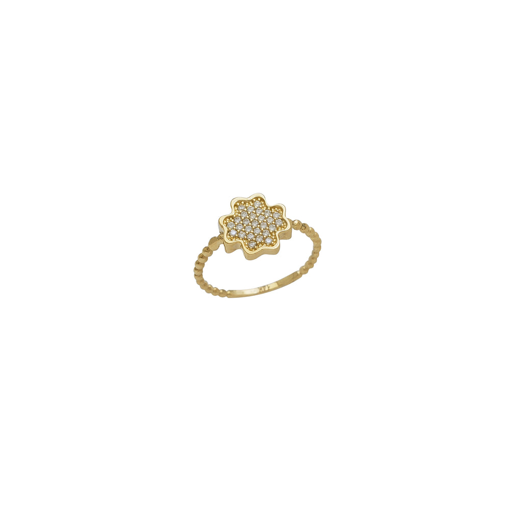 Zirconia 4 Leaf-Clover Glossy Beaded Lady Ring (14K)
