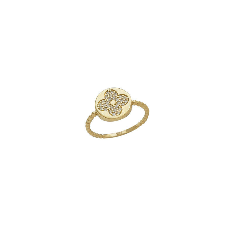 Zirconia Four-Clover Glossy Beaded Lady Ring (14K)