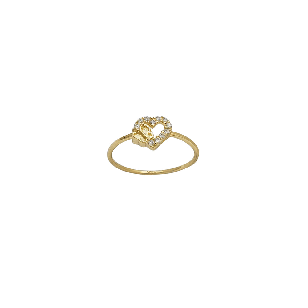 Zirconia Butterfly Heart Halo Lady Ring (14K)