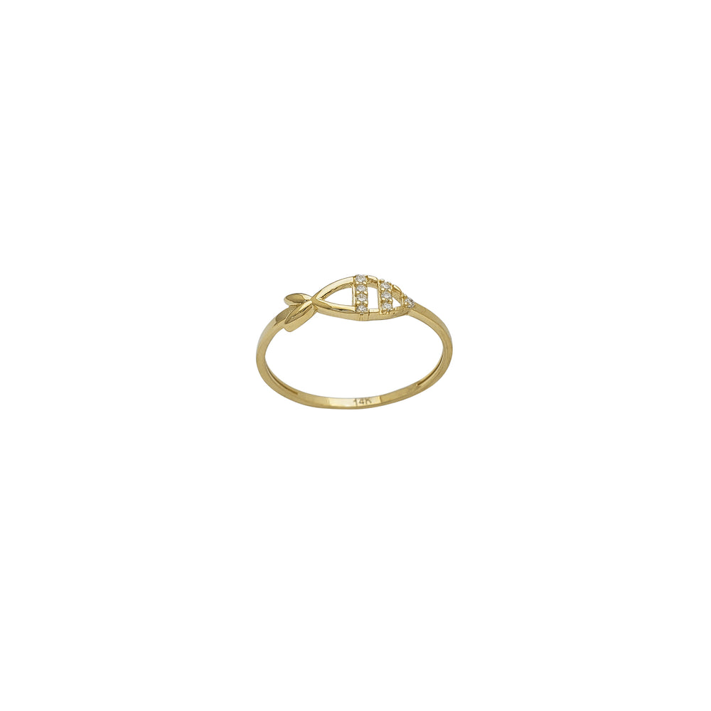 Zirconia Fish Ichthys Sign Lady Ring (14K)
