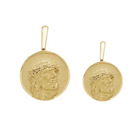 Sandblasted Matte Jesus Head Round Golden Medal Pendant (14K)