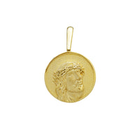 Sandblasted Matte Jesus Head Round Golden Medal Pendant (14K)