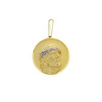 Sandblasted Matte Jesus Head Round Medal Two-Tone Pendant (14K)