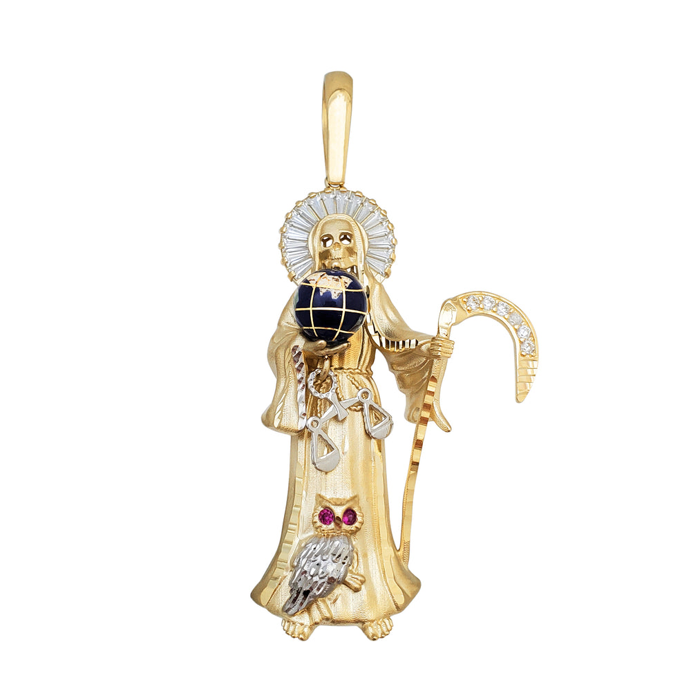 Zirconia Enameled Santa Muerte Pendant (14K)