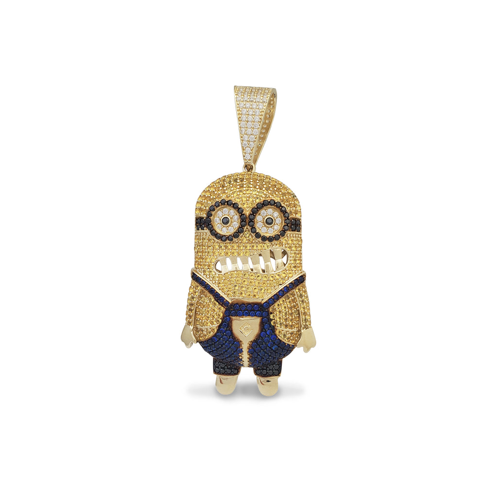 Zirconia Iced-Out Glossy Minions Character Pendant (14K)
