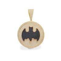 Zirconia Iced-Out Batman Round Medallion Pendant (14K)