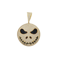 Zirconia Iced-Out Jack Skellington Round Pendant (14K)