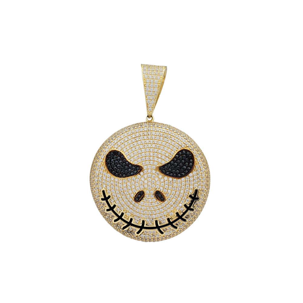 Zirconia Iced-Out Jack Skellington Round Pendant (14K)