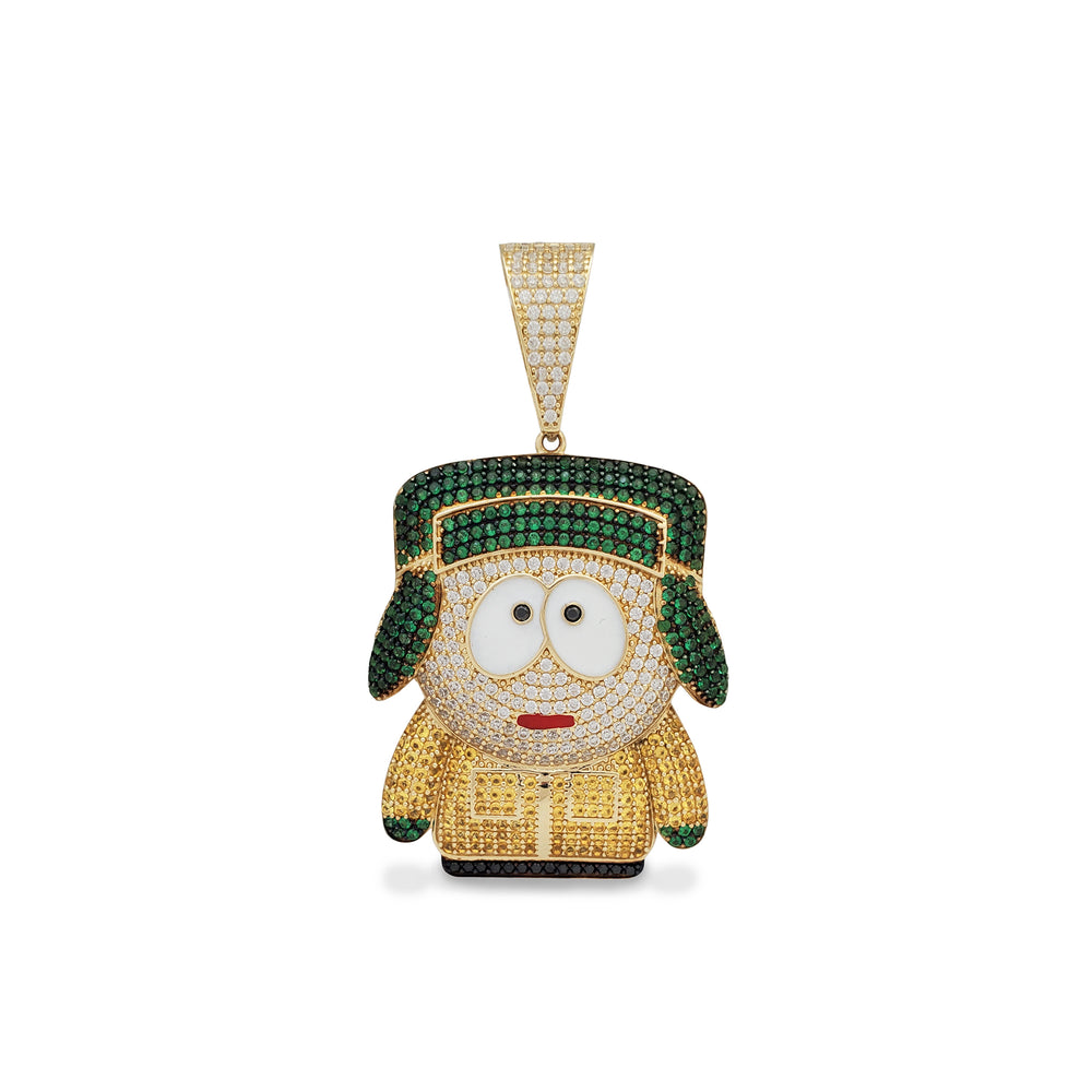 Zirconia Iced-Out Enameled Kyle Broflovski Character Pendant (14K)