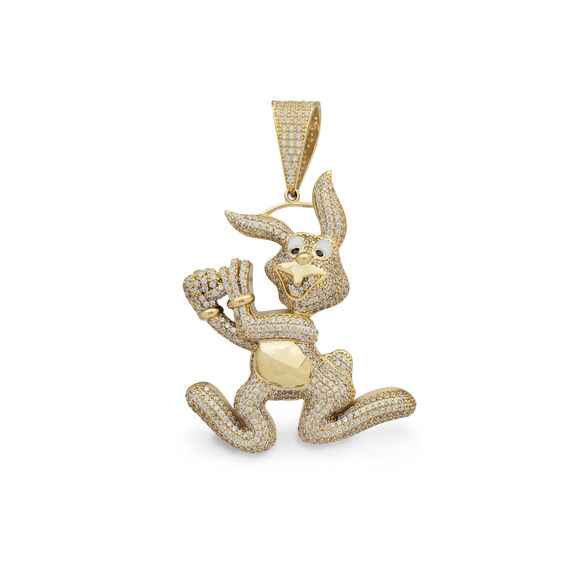 Zirconia Iced-Out Enameled Bugs Bunny Character Pendant (14K)