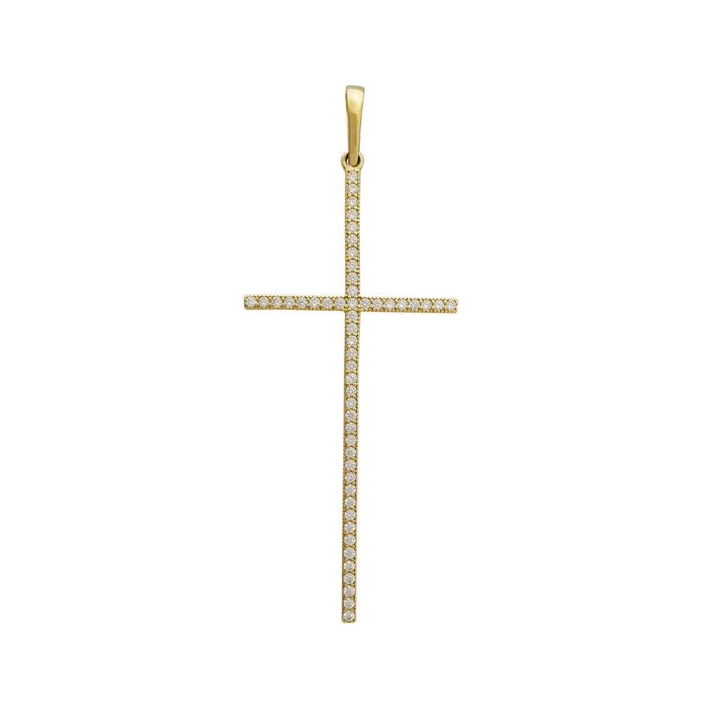 Zirconia Pave Thin Cross Pendant (14K)