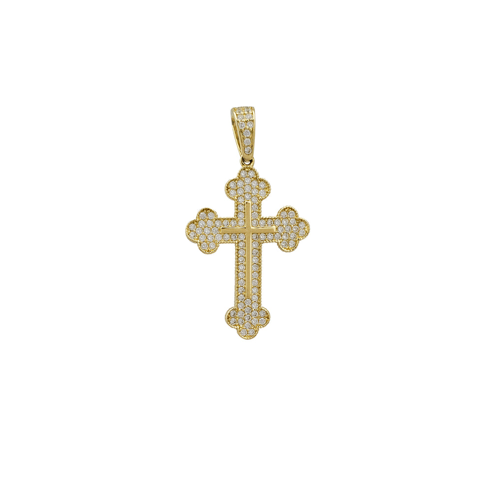 Zirconia Pave Budded Cross Pendant (14K)