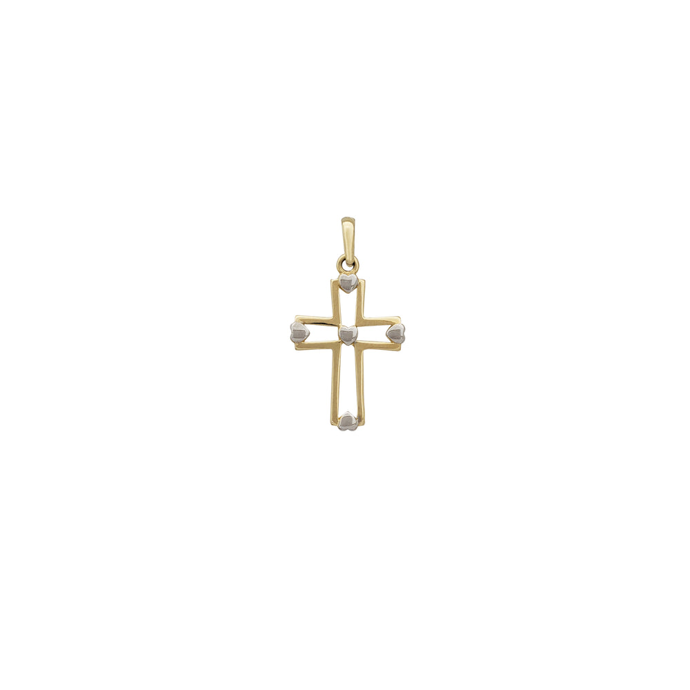 Glossy Heart Outlined Cross Pendant (14K)
