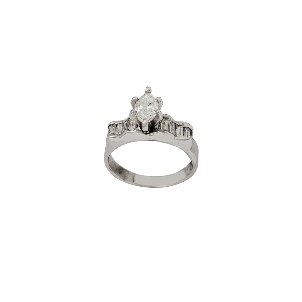 Diamond Marquise Ridged Channel-Set Engagement Ring (14K)