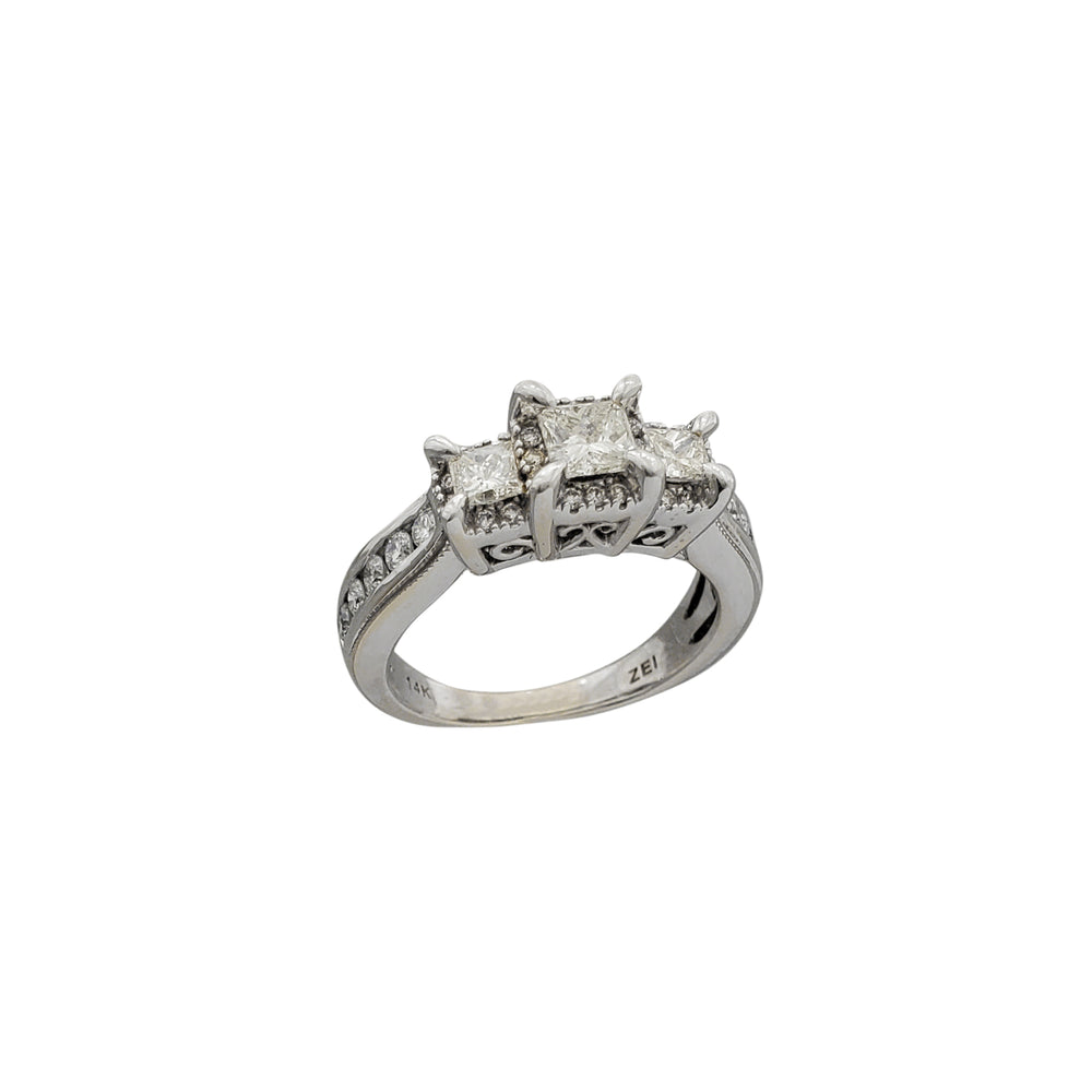Diamond Milgrain 3-Stone Engagement Ring (14K)