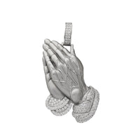 Zirconia Textured Matte Praying Hands Pendant (Silver)