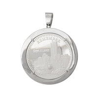Zirconia Solid Medallion "FREEDOM" Liberty Twins Tower Pendant (ប្រាក់)