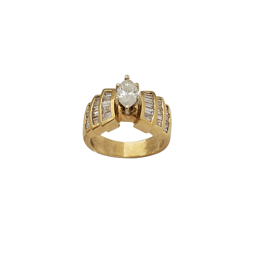 Diamond Marquise Ribboned Channel-Set Engagement Ring (14K)